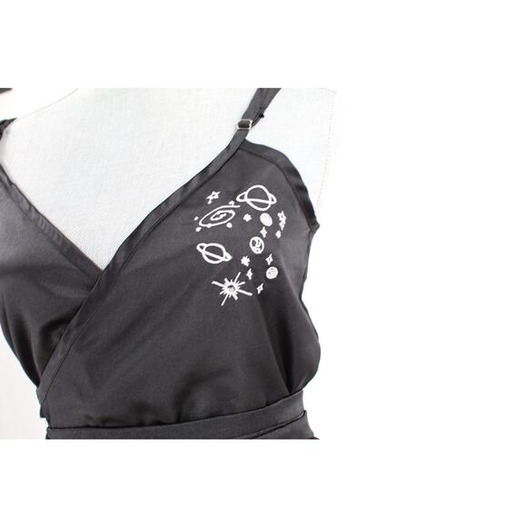 O Mighty Black Wrap Lingerie Babydoll Mini Dress Womens Size M Planets Solar - Picture 3 of 9